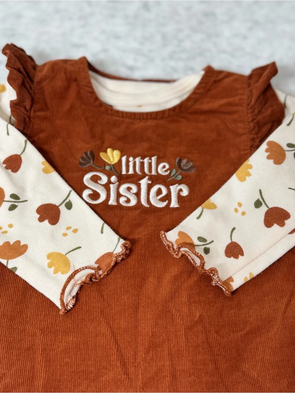 René Rofé Baby Little Sister Fall Floral Dress Bodysuit 2 Piece Set 3-6M Rust
